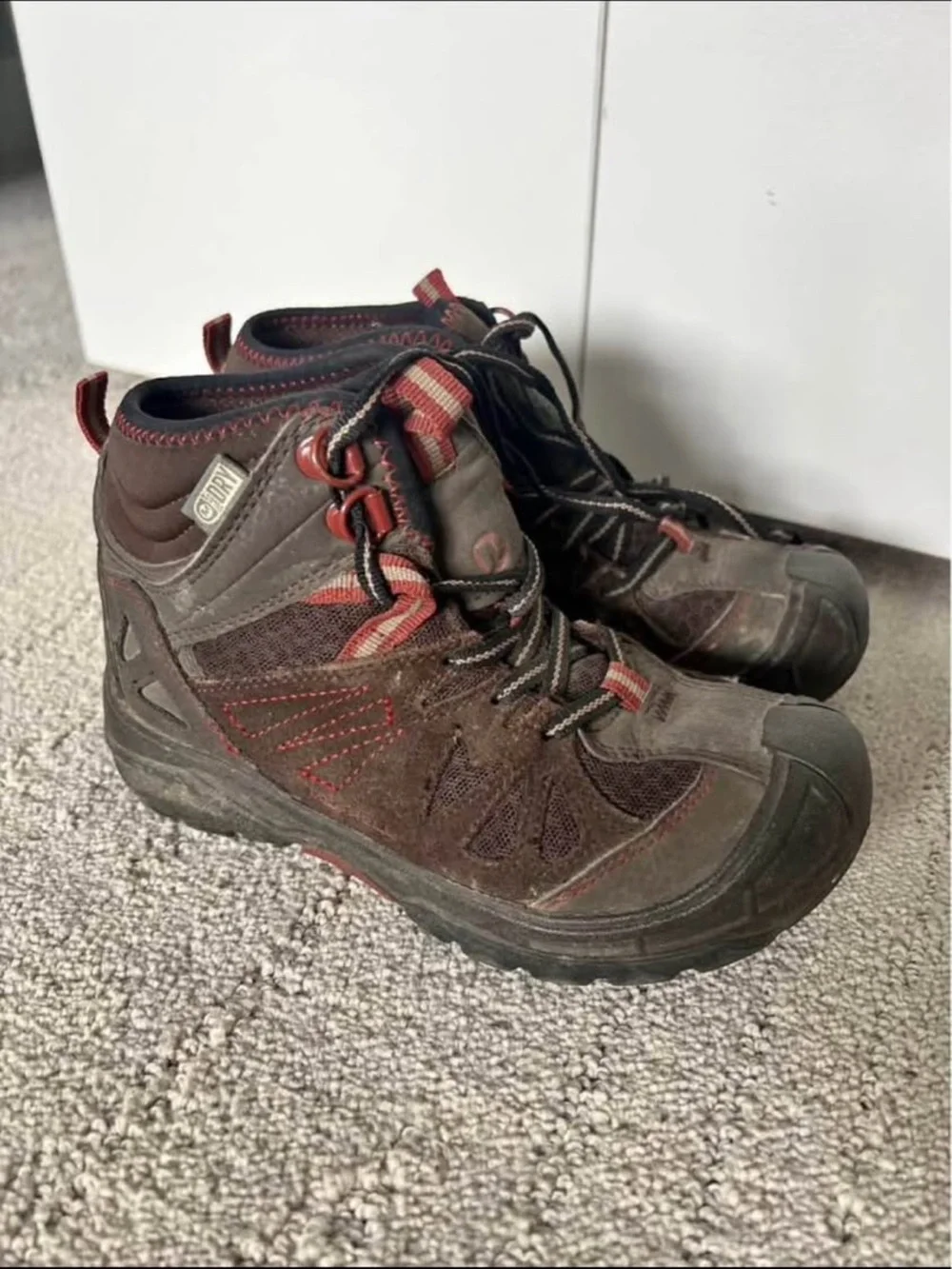 Merrell Boy Hiking Boots with Red Accents